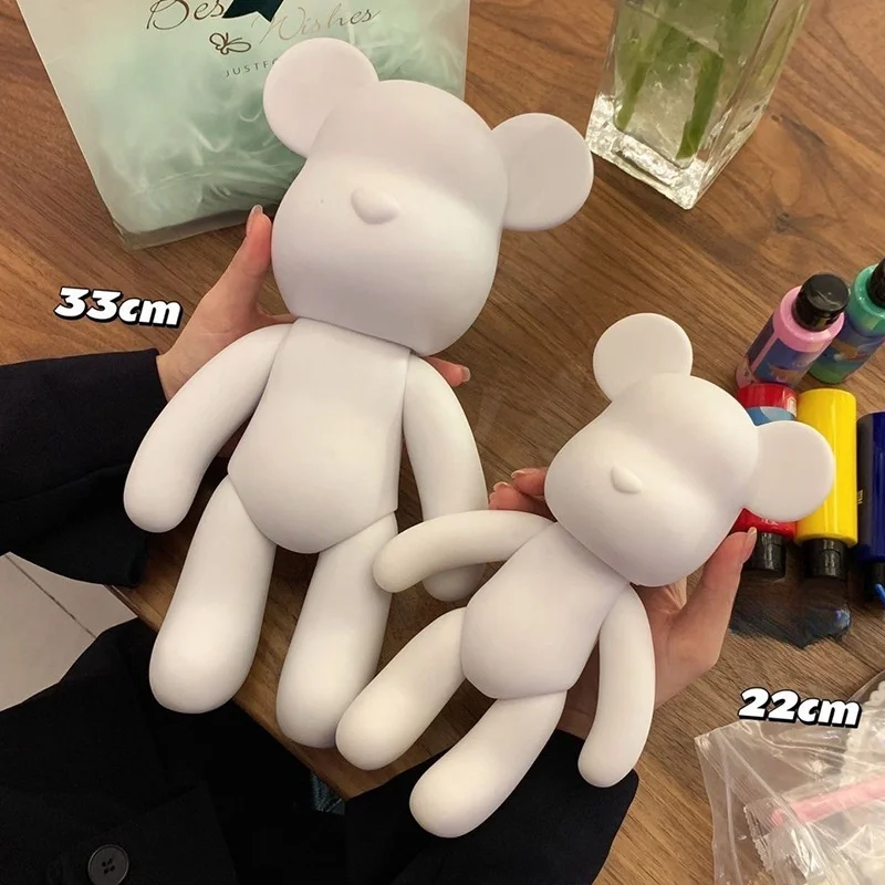 Vinyl Bear Figure DIY Handmade Violent Bear Statue Fluid Pigment Doll Toy White Figurine Sculpture House Decor Table Accessories