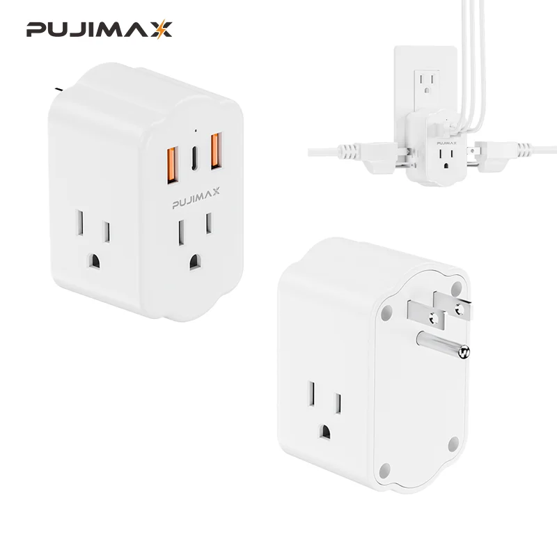 PUJIMAX Universal Plug Power Strip With 3 Outlets 3 USB Charge Multiple Wall Socket Adapter Expands For Cruise Ship Home Office