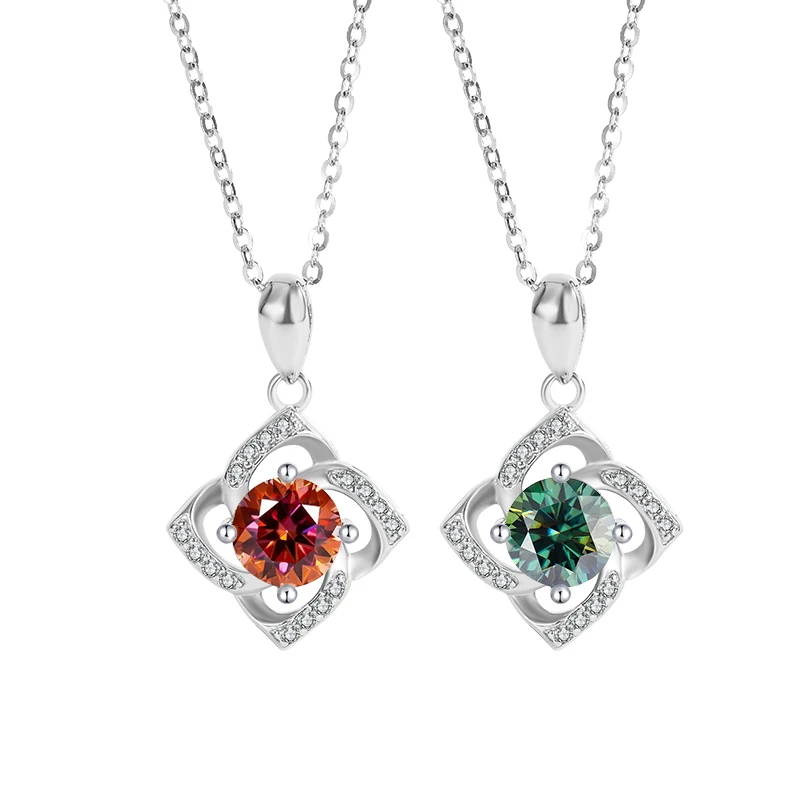QZGY High-Quality Fashion Classic 925 Sterling Silver + Moissanite Round Diamond Pendant Necklace 1 Carat