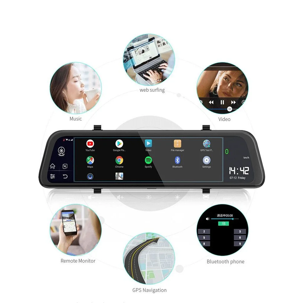 Android full-screen AR real-time streaming tachograph, front and rear HD navigation, bluetooth, reversing rear view DVR