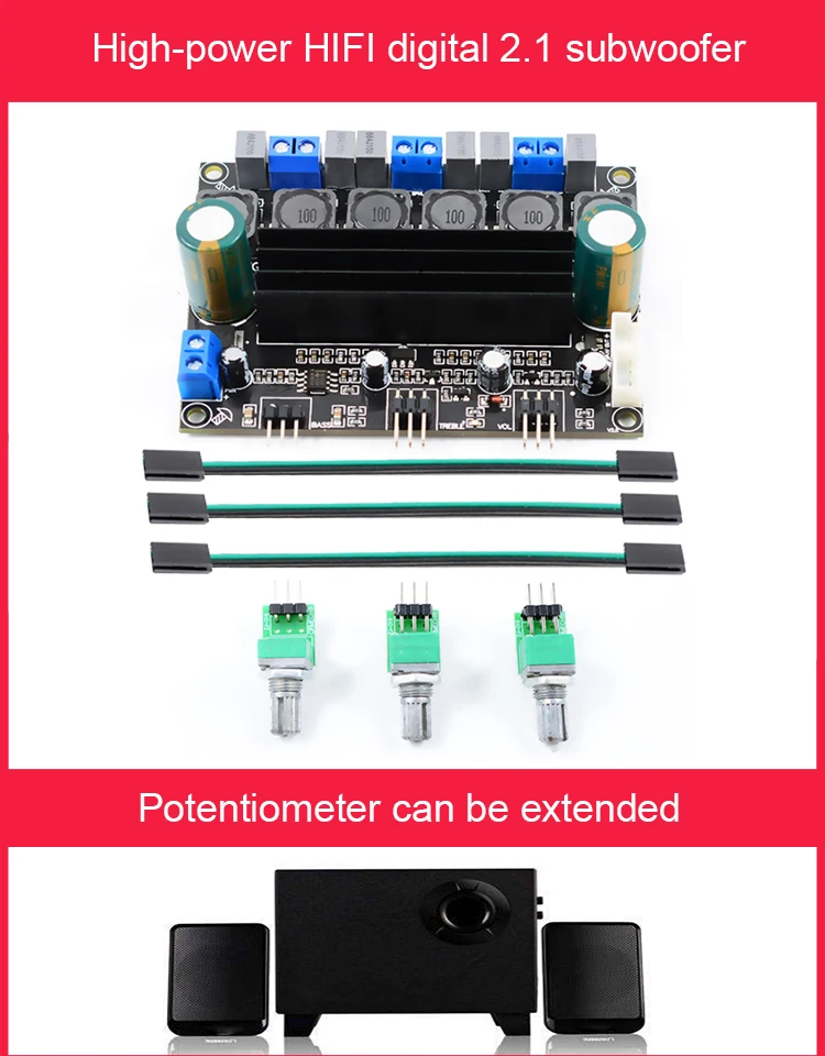 CIRMECH TPA3116 2.1 Channle Amplifier board 2x80W+100W High-Power TPA3116 three channels Amplifier Extension potentiometer Cable