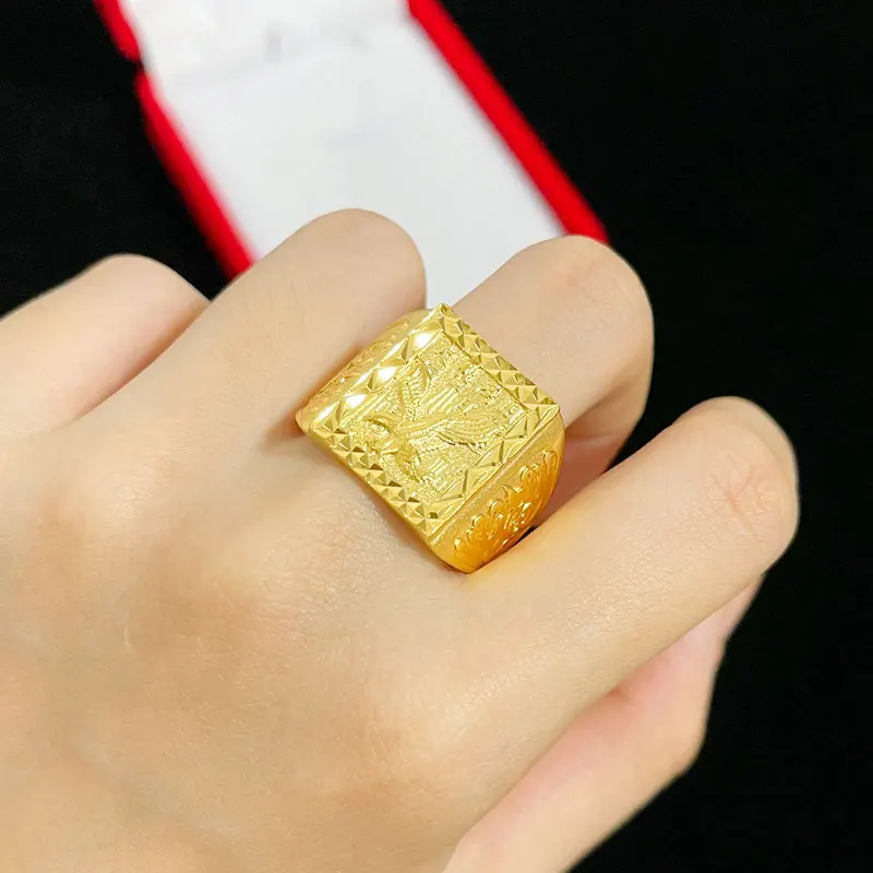 Luxury 24K 9999 Pure Gold real gold Eagle men's opening adjustable ring