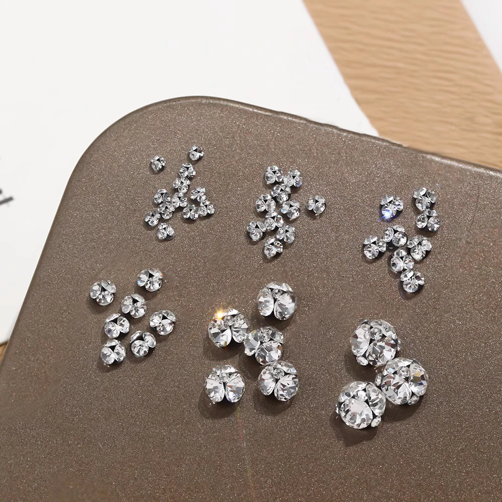 10pcs 2.5-8.5mm Super Sparkle K9 Nail Pile Diamonds Ball Sparkle Mini Clear Pile Nail Rhinestones 3D Stacked Glass Manicure Gem