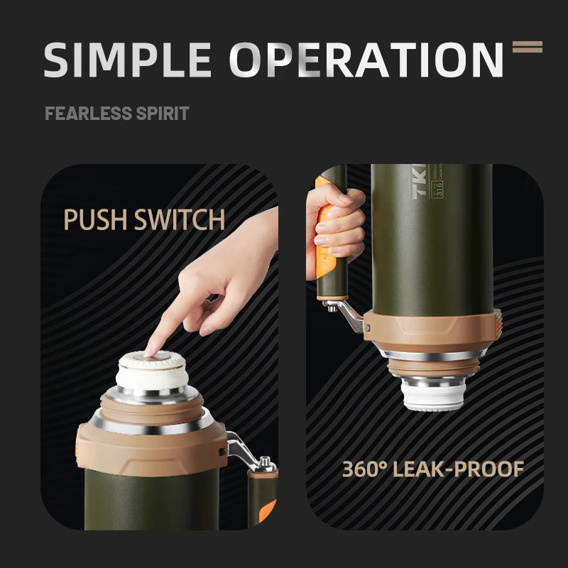 TKK 2000ml SUS-316 Large Capacity Stainless Steel Thermos Portable Vacuum Flask Insulated Tumbler with Rope Thermo Bottle