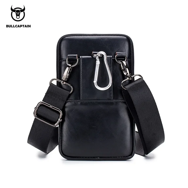 BULLCAPTAIN  Genuine Leather Vintage Waist Packs Men Travel Fanny Pack Belt Bum Shoulder Bag Waist Bag Mobile Phone Pouch