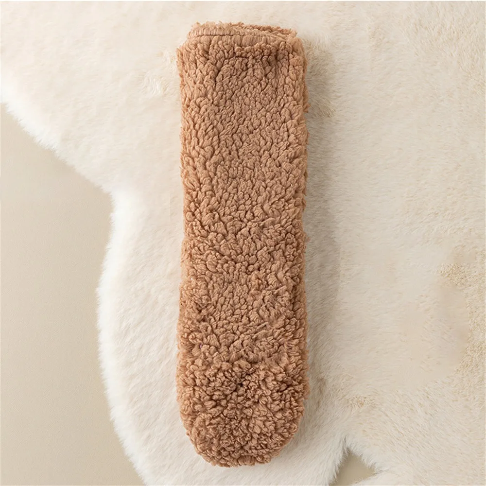 

1pair Silicone Non-slip Floor Socks Soft Cashmere Thermal Sleep Sock Solid Color Thickened Carpet Home Socks for Women Men