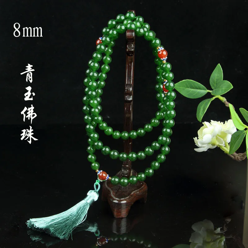 Taiwan Spinach Green Bracelet Men Women Beads String Dropshipping Gray Jade 108 Buddha 2pc