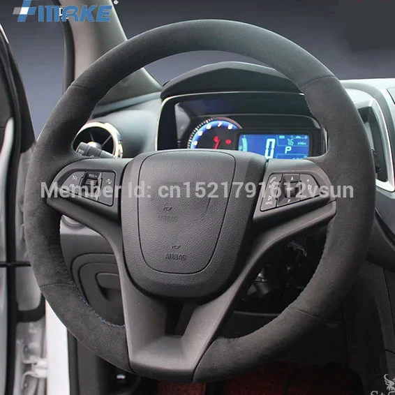 For Chevrolet TRAX High Quality Hand-stitched Anti-Slip Black Suede Black Thread DIY Steering Wheel Cover