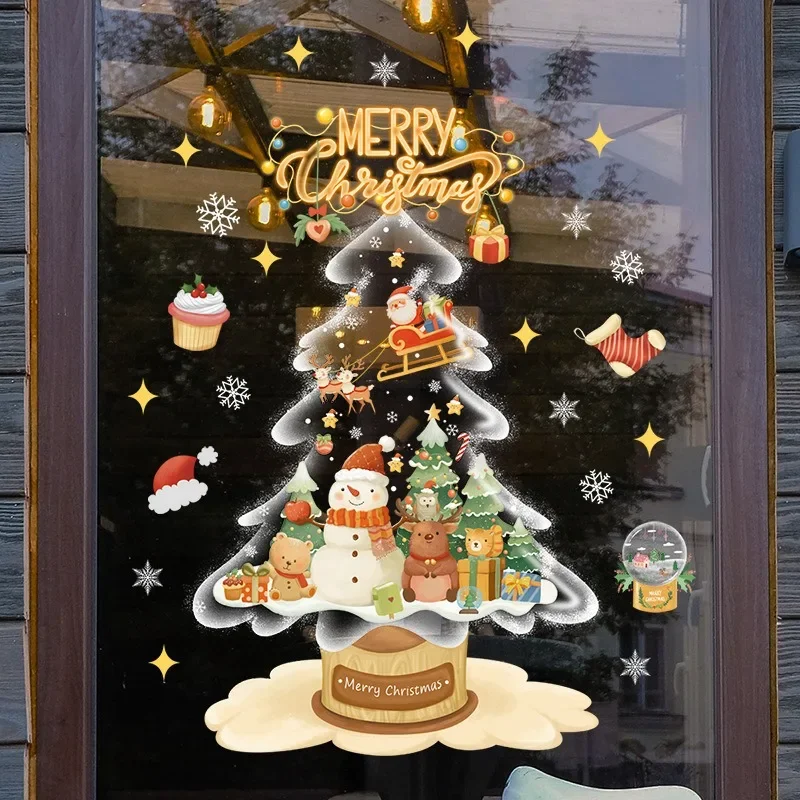 

Christmas Decoration Stickers Xmas Tree Cartoon Snowman Window Glass Static Stickers Merry Christmas Decor Happy New Year 2025