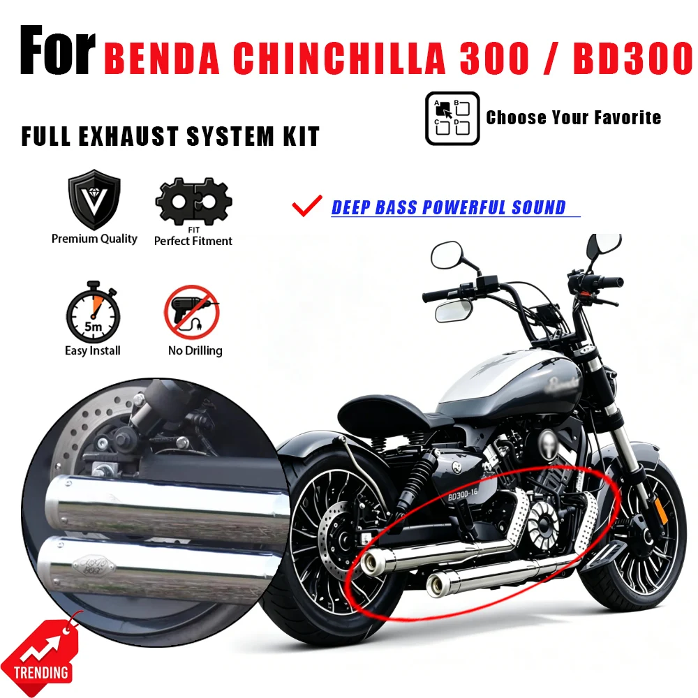 

For Benda Chinchilla 300 BD300 Full Exhaust System Pipe Muffler Deep Bass Rich Sound Accesorios Moto Escape Moto Modified