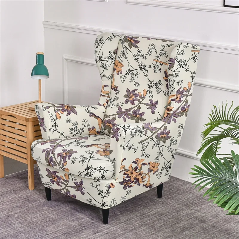 

Flowers Printed Wing Chair Cover Stretch Spandex Armchair Covers Sofa Slipcovers Wingback Chair Covers with Seat Cushion Cover