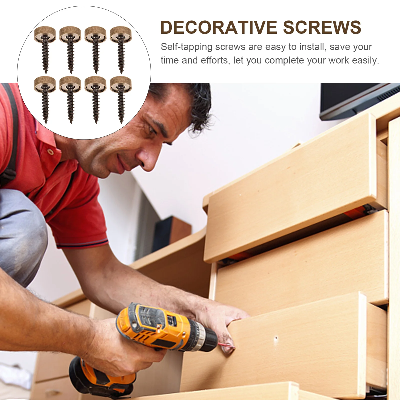 

8Pcs Copper Screws Mirror Screws Hanging Hardware Decorate with Caps Cover Thicken Fasteners Brass Assortment for Wall Mounting