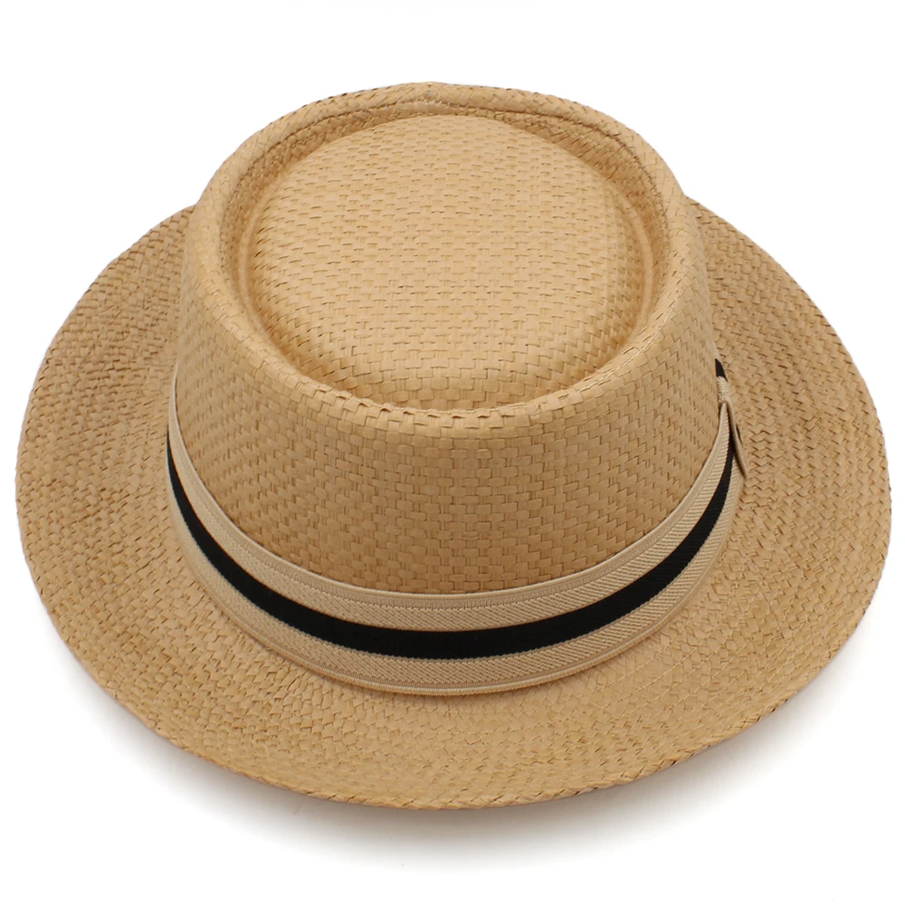 Lager Size Adjustable US 7 1/2-7 5/8 UK L-XL Men Women Straw Pork Pie Hats Summer Sunhat Boater Cap Sailor Sombrero Beach Fedora