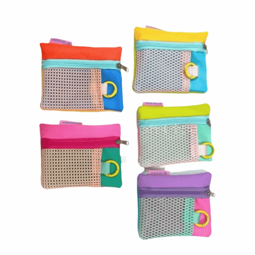 Contrasting Mesh Mesh Cosmetic Bag Lightweight Mini Size Mini Zipper Pouch Color Block Handwoven Mini Storage Pouch