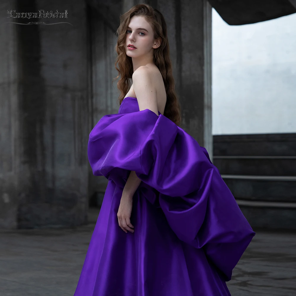 

Purple Voluminous Satin Cape New Fashion Puff Shoulder Hold Wrap With Sleeve Chic Accessories For Wedding DJ205