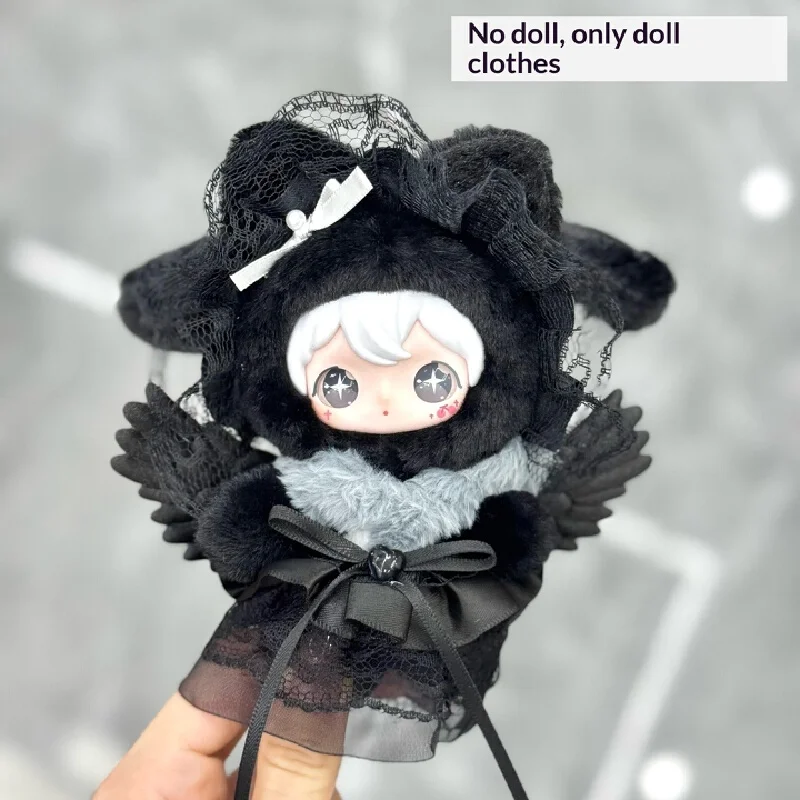 Doll Clothes Black White Color Matching Rabbit Shining Winter Melody Plush Lace Bow Outfit For Sp Vinyl Doll Pendant