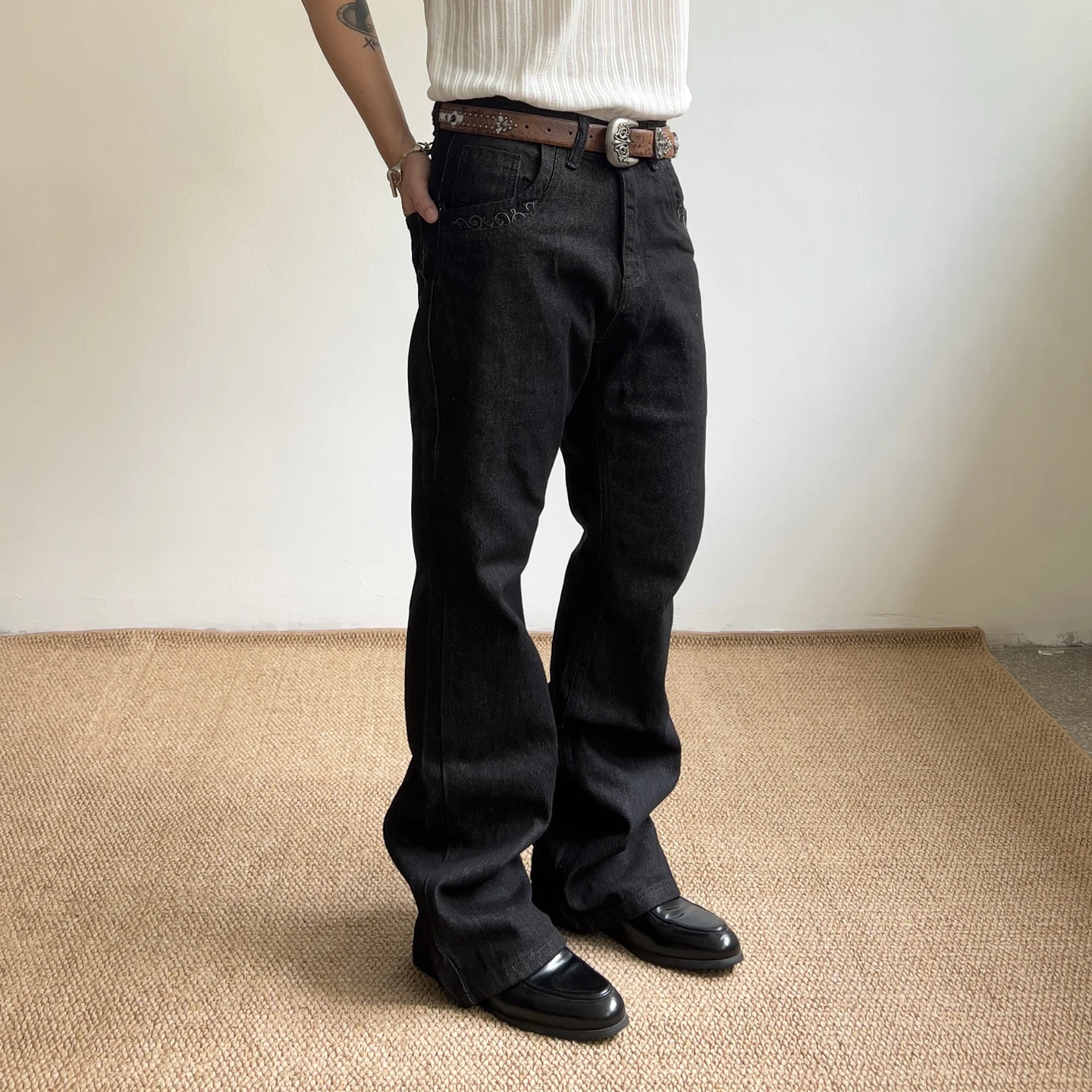 

Black Loose Wide Leg Jeans Men's Women's Retro Washed Denim Pants Casual Straight Cut Trousers Vintage Style Spring Autumn