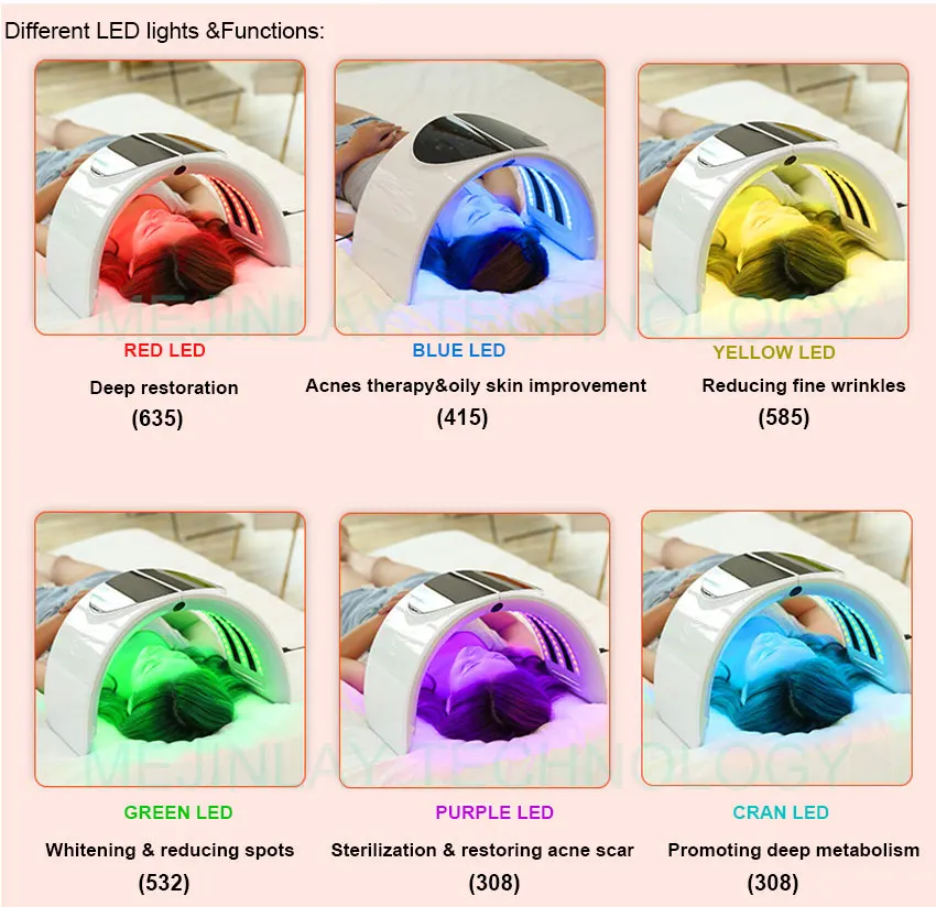 7 Colors Acne Led Light Therapy Rejuvenation    Face Spa Salon Machine