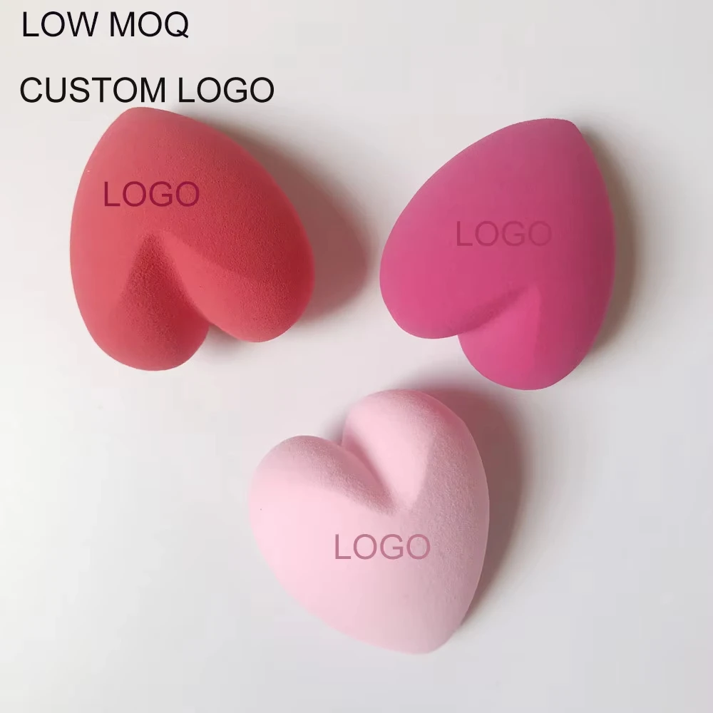 50pcs Custom logo High Quality Latex Free Pink Red Black Heart Shape Cosmetic Beauty Super Soft Makeup Sponge Blender Puff