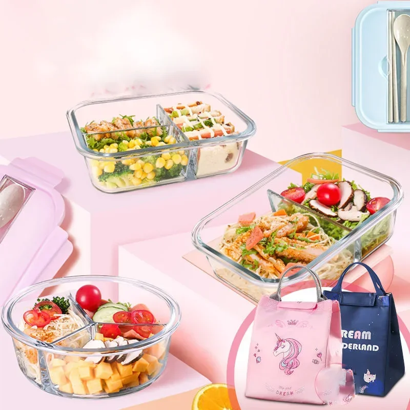 

Microwave Special Lunch Box Glass Partitioned Fresh-keeping Box Student Female Korean Version Cute Bento Lunch Box Tableware