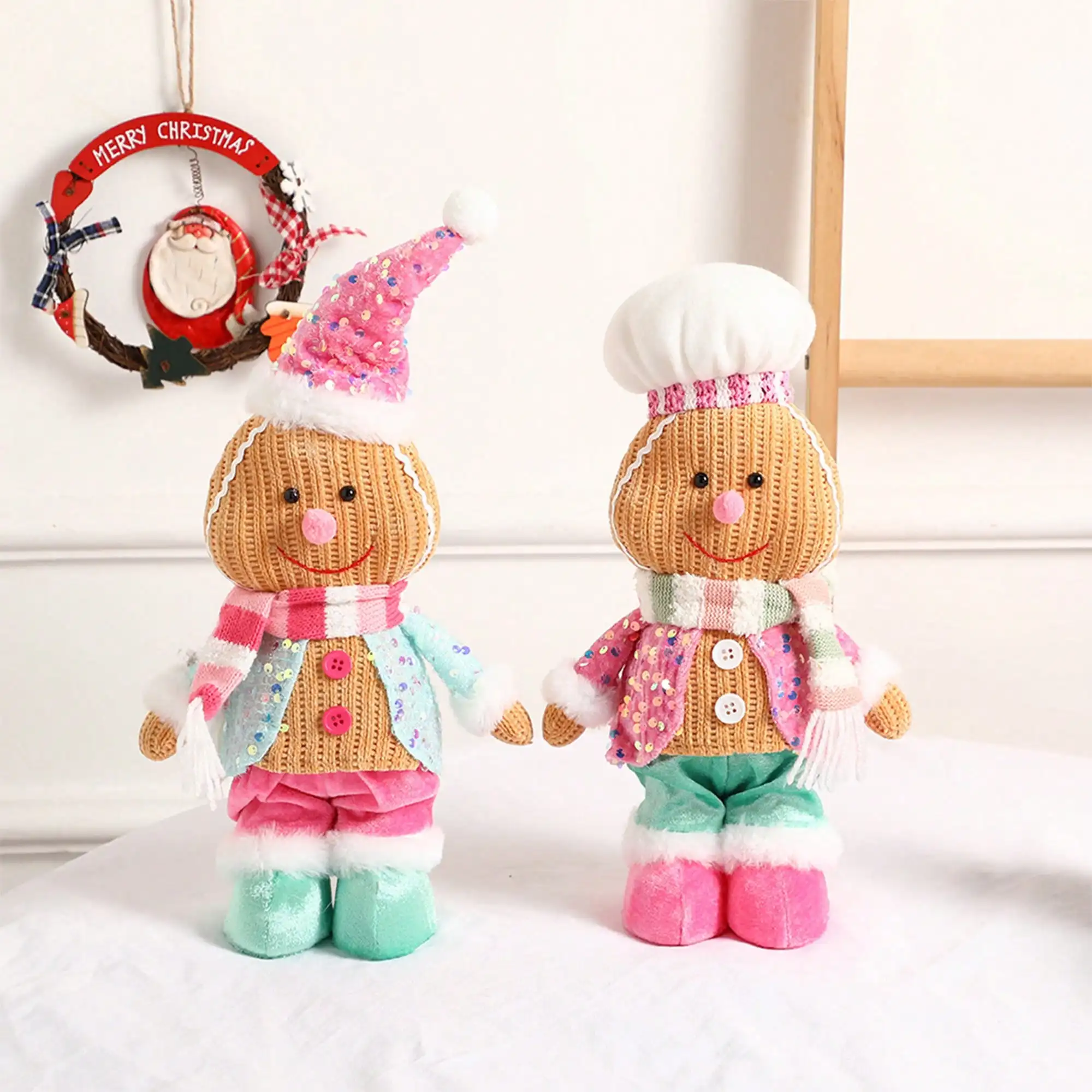 진저브레드 봉제 크리스마스 인형 – 어린이를 위한 귀여운 휴일 봉제인형, 가정 장식, 침실 장식품 및 크리스마스 선물