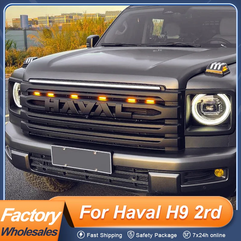 

For Great Wall Haval H9 2nd 2024 25 26 Front Bumper Grille Through Light Strip Bar Decorative Yellow Light Exterior Accessories
