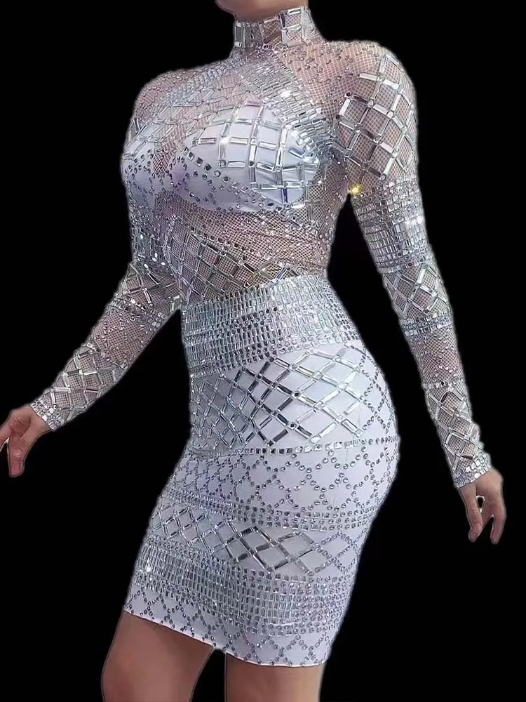 Vestido elástico de alta calidad con diamantes de imitación para mujer, ropa personalizada a la moda, 2024