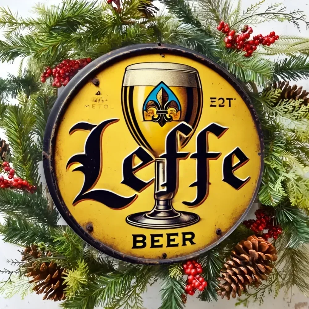 Leffe Vintage Beer Metal Wall Art Sign - Durable Easy-Hang Rustic Belgian Brewery Decor for Living Room Kitchen Bar