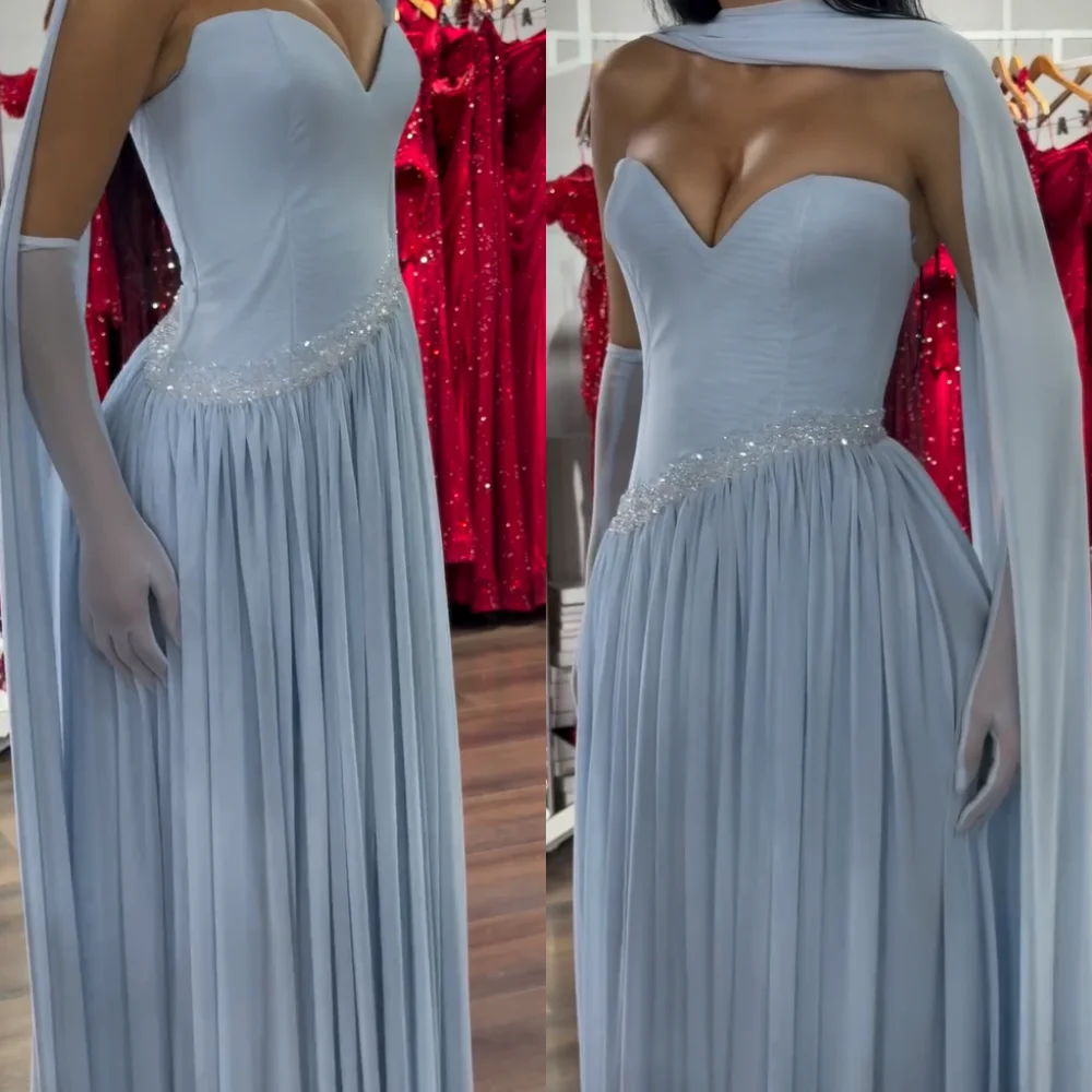 Customized Matching Chiffon Pleat Sequined A-line Sweetheart Long Prom Dresses Bespoke Occasion Exquisite Formal