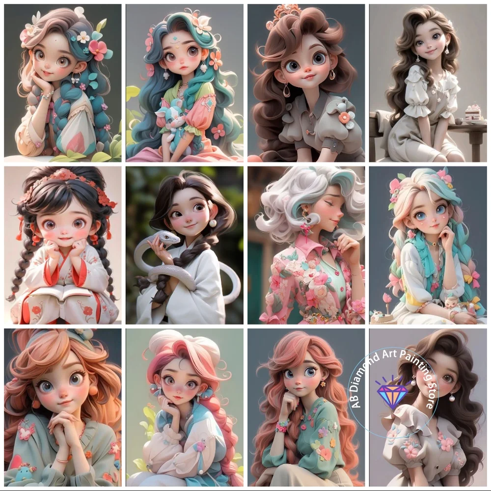 

Cute Girl AB Diamond Painting Kit Square Round Diamond 5D DIY Anime Women's Portrait Mosaic Handmade Art Gift Home Decoration