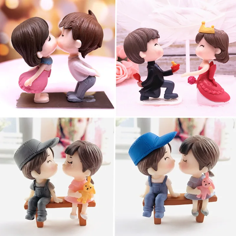 2pcs Cute Mini Lovers Couples Miniature Landscape DIY Ornament Home Garden Dollhouse Decor Ornament Christmas Gift Bride Groom