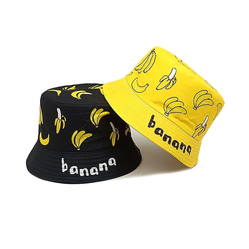 Bocca Banana Pattern Bucket Hat Children Fisherman Hats Cartoon Panama Panama Cap 54cm Boy Girl Kid Double Sides Outdoor Sun Cap