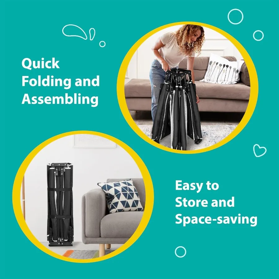 روضة أطفال قابلة للطي للأطفال الصغار مقاس 50 × 50 بوصة قلم لعب محمول قابل للطي مع مقودين داخليًا وخارجيًا