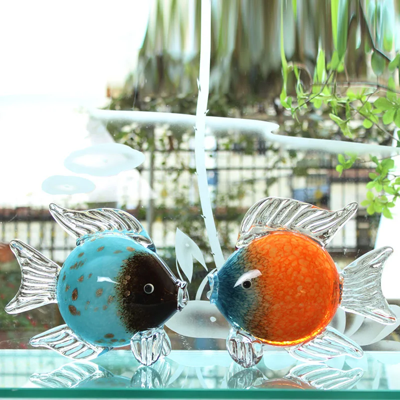Colored Glass Fish Model Ornaments Light Luxury Lucky Crystal Animal Crafts Modern Home Decoration Accessories