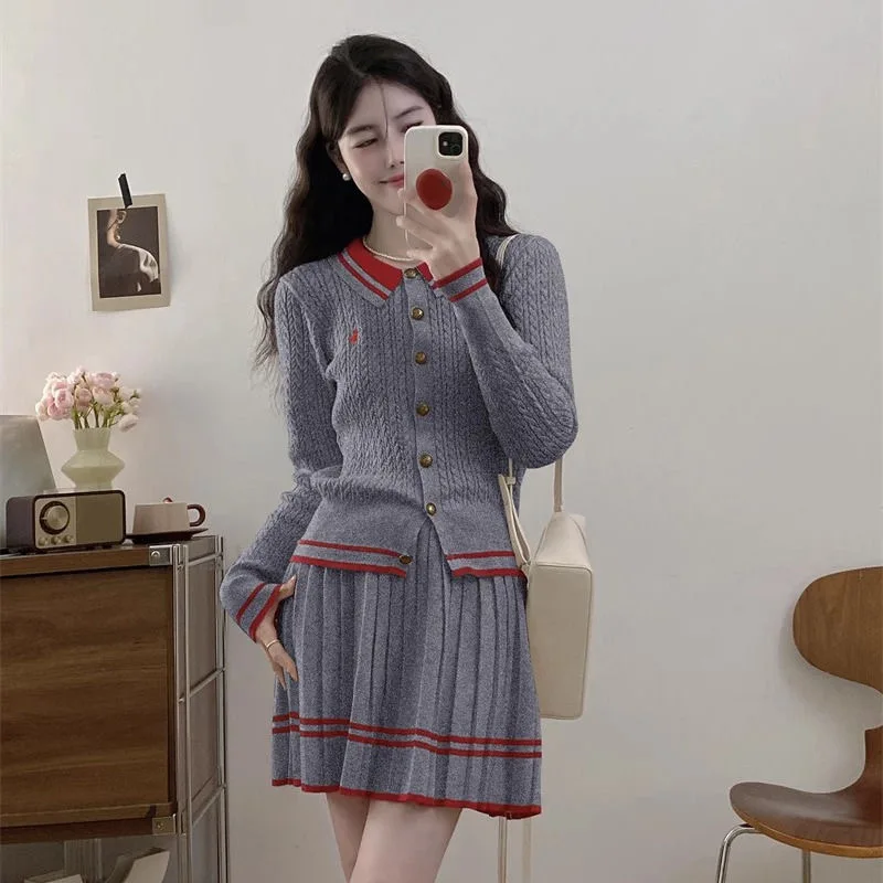 High Quality Golf Suits Women Golf Wear 2024 Autumn New Two Piece Set Fashion Knit Polo Shirt Golf Skirt Women Golf Clothes여성골프복