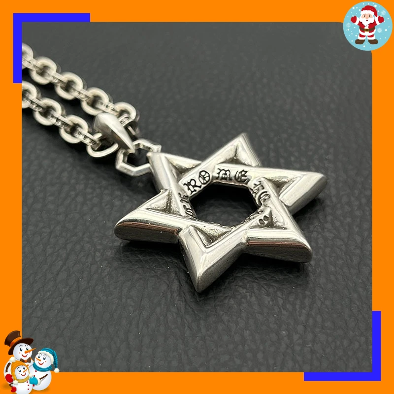 Premium Retro Hexagram Necklace Large Hip-hop Personality Pendant Classic Letter Chain Tide Brand Niche