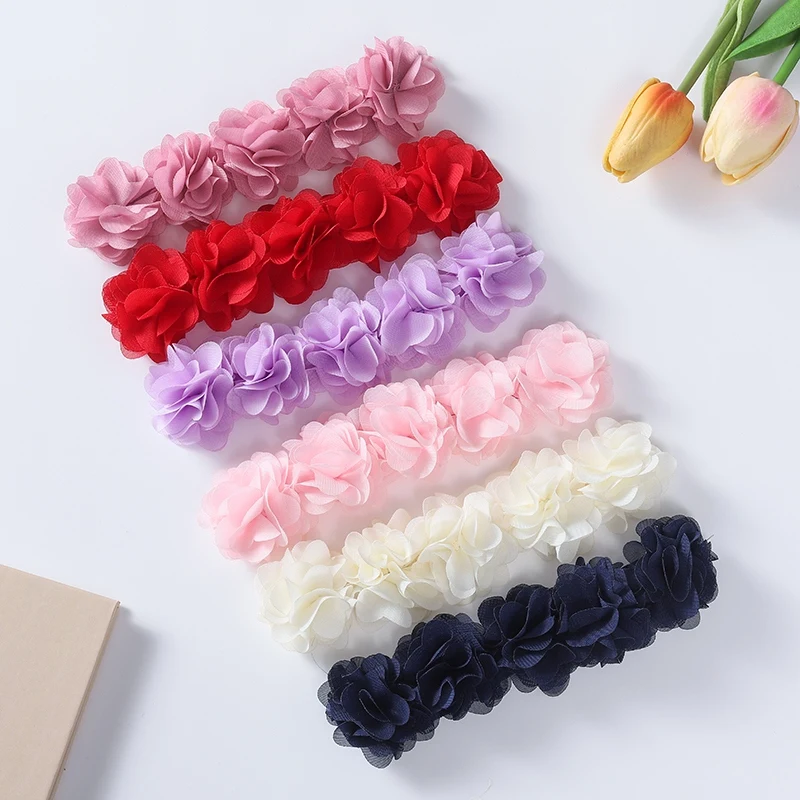 Solid Color Baby Flower Headband Pink Chiffon Hair Bands Handmade Headwear Hair Accessories for Kids Children Newborn Toddler