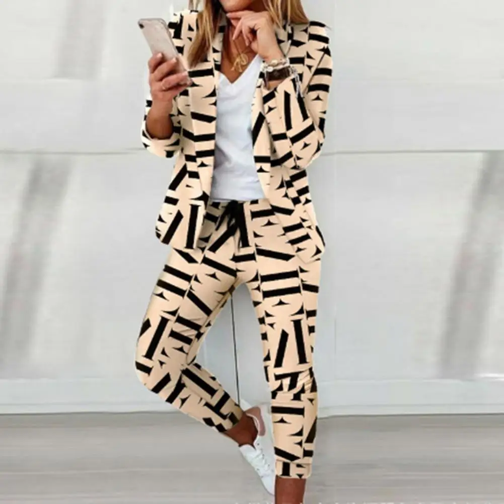 Set jaket celana panjang Slim Fit, jaket panjang Formal motif kotak-kotak elegan untuk wanita, jaket Slim Fit dengan elastis untuk dipakai