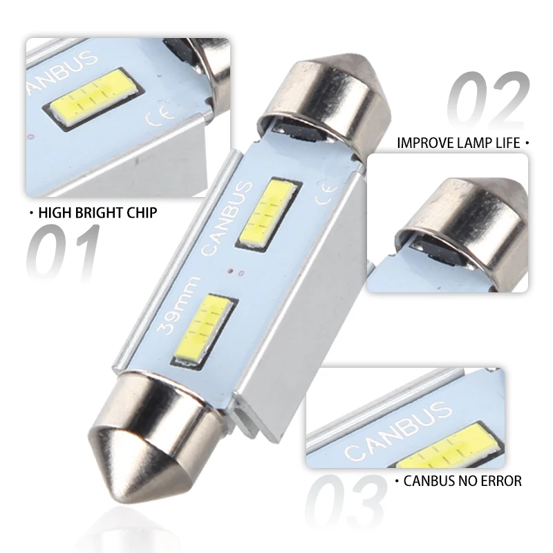 DAWNKNIGHT C5W Led Bulb Canbus 29/31/36/39/41mm for Car C10W LED Error Free Led Interior Light Reading Dome Lamp Led Light 2PCS