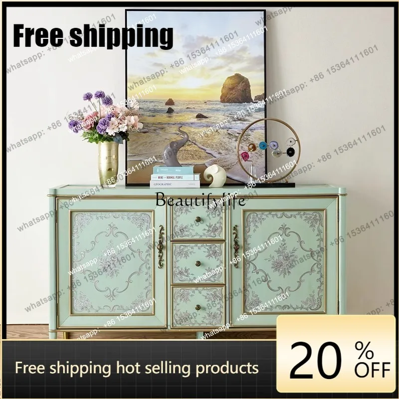 jj5  Best Seller French European Pastoral Decorative Cabinet Retro Two-door Three-bucket Storage American Porch Painted Art Dini