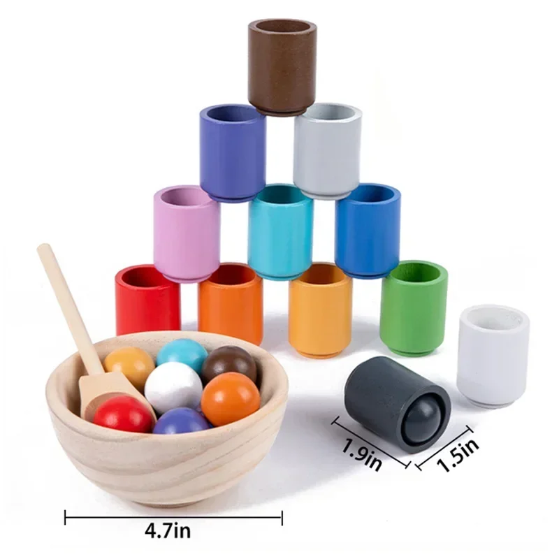 Baby Montessori Wooden Toy Rainbow Ball Matching Game Toy Color Cognitive Matching Early Education Learning Toys for Children