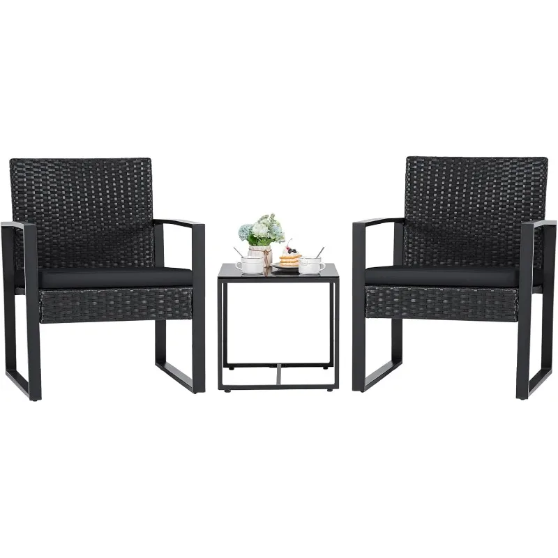 

Flamaker 3 Pieces Patio Set Outdoor Wicker Furniture Sets Modern Rattan Chair Conversation Sets with Coffee Table for Yard