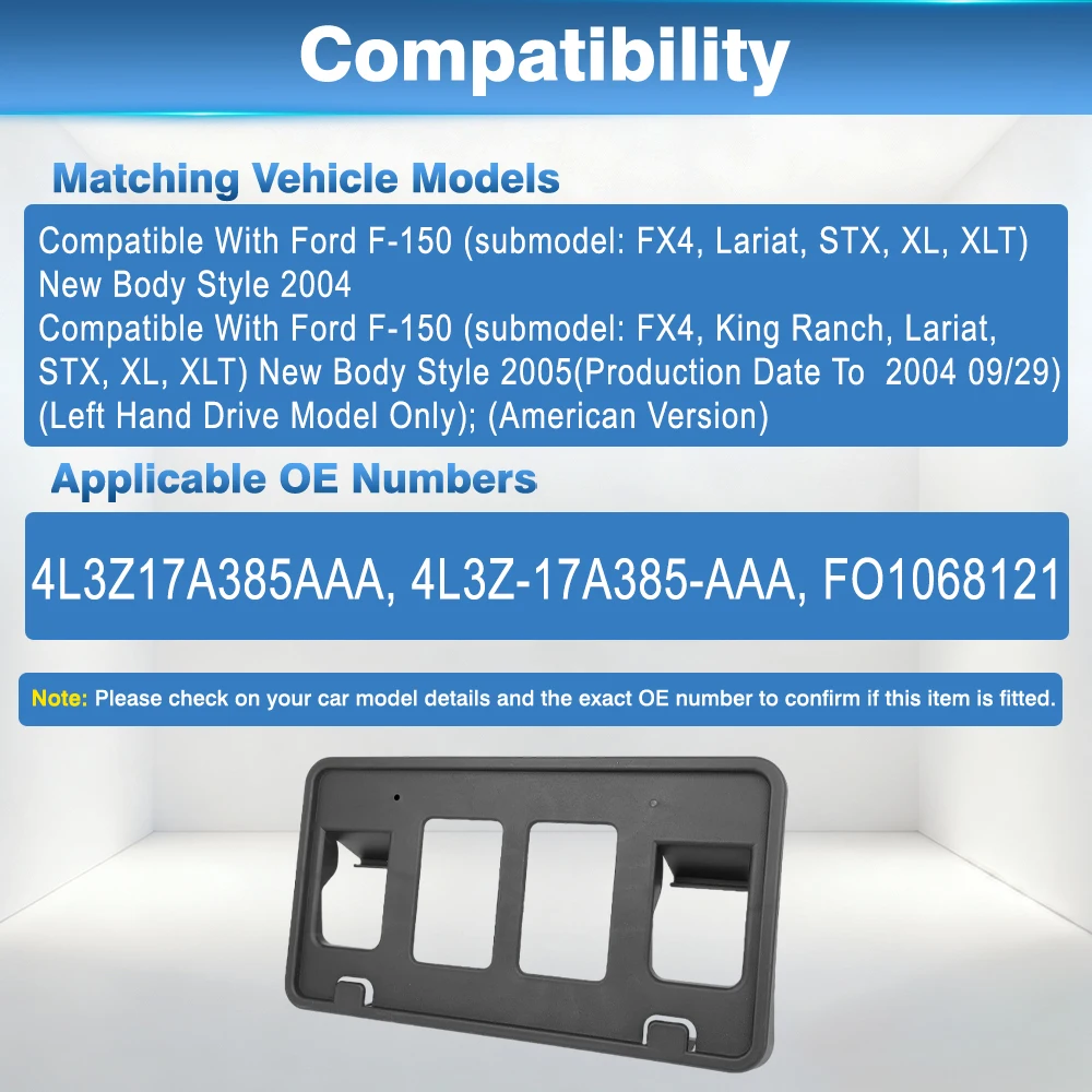 For Ford F-150 FX4 Lariat STX XL XLT US Version Front Bumper License Plate Bracket 4L3Z17A385AAA 4L3Z-17A385-AAA FO1068121