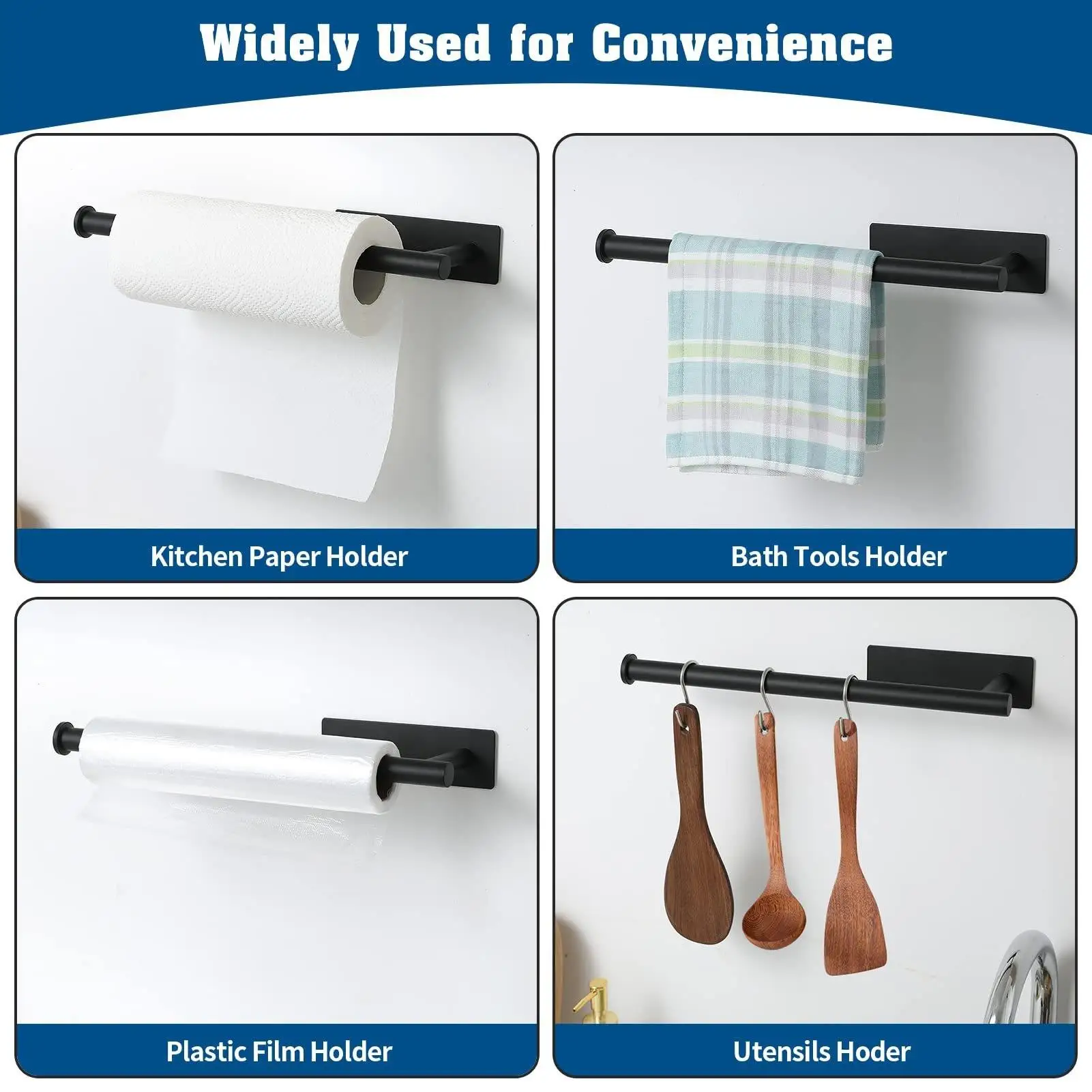 Minimalist Stainless Steel Wall-Mounted Towel Bar Space-Saving Under-Cabinet Paper Towel Holder, No-Drill Self-Adhesive Hanger for Bathroom and Kitchen, Heavy-Duty Organizer for Home Decor. view 4
