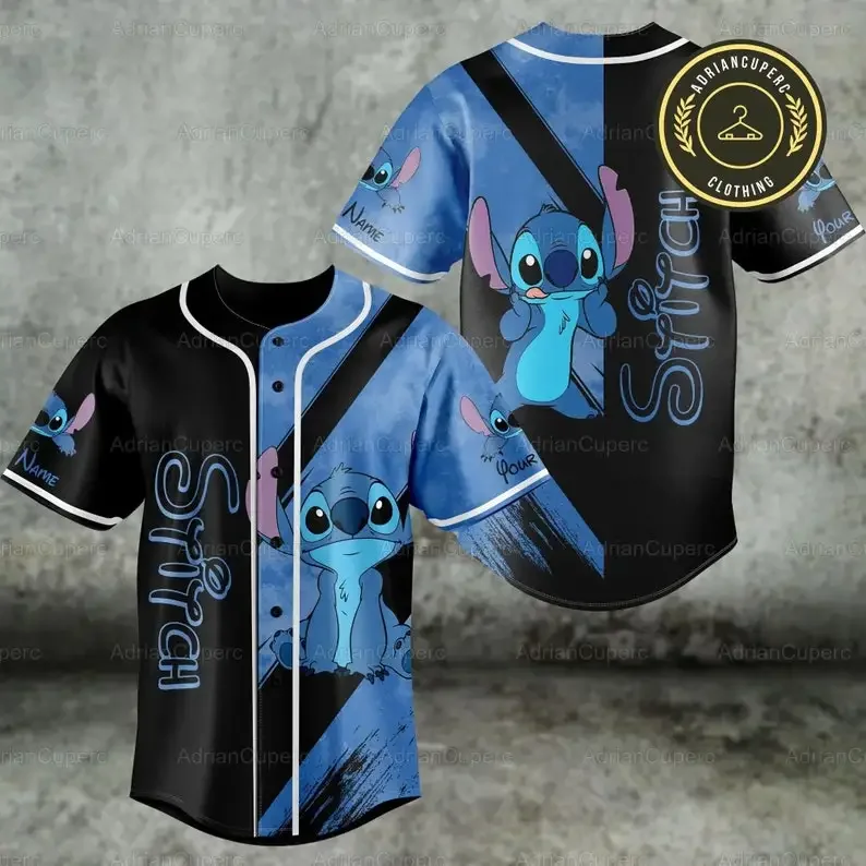 Stitch Baseball Jersey Custom Name Children Adult Baseball Jersey Sports Clothing Disney Baseball Jersey Casual Short Sleeve Shi