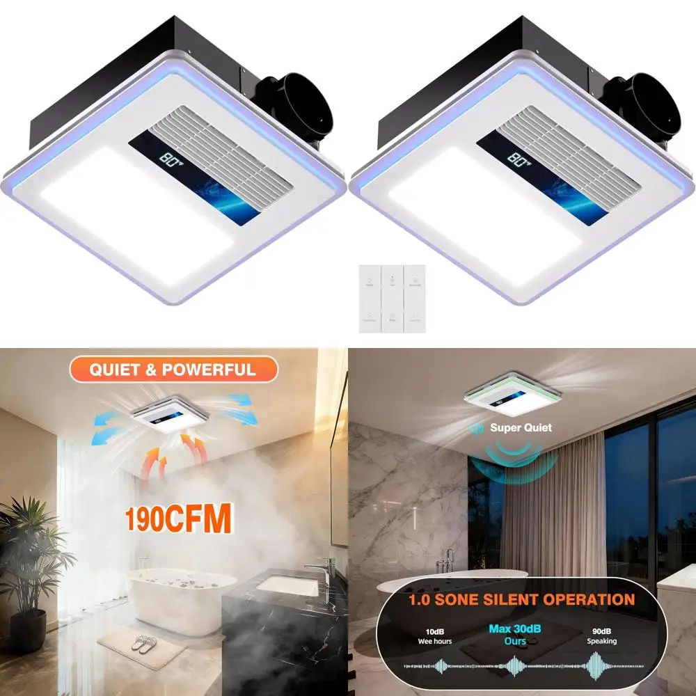 

4-in-1 Bathroom Exhaust Fan with Light and Heater, 1800W Heat, 40W Quiet Vent, 190cm & 1.0 Sone, 1500lm LED, Easy Install, Remot