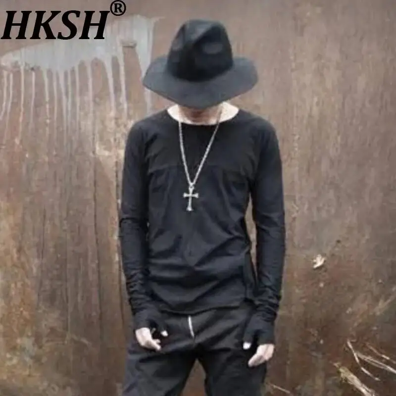 HKSH Autumn Winter New Men Tide Dark Original Cotton Casual Long-Sleeved T-shirt Slim Holes T-shirt Punk Waste Land Tees HK25961