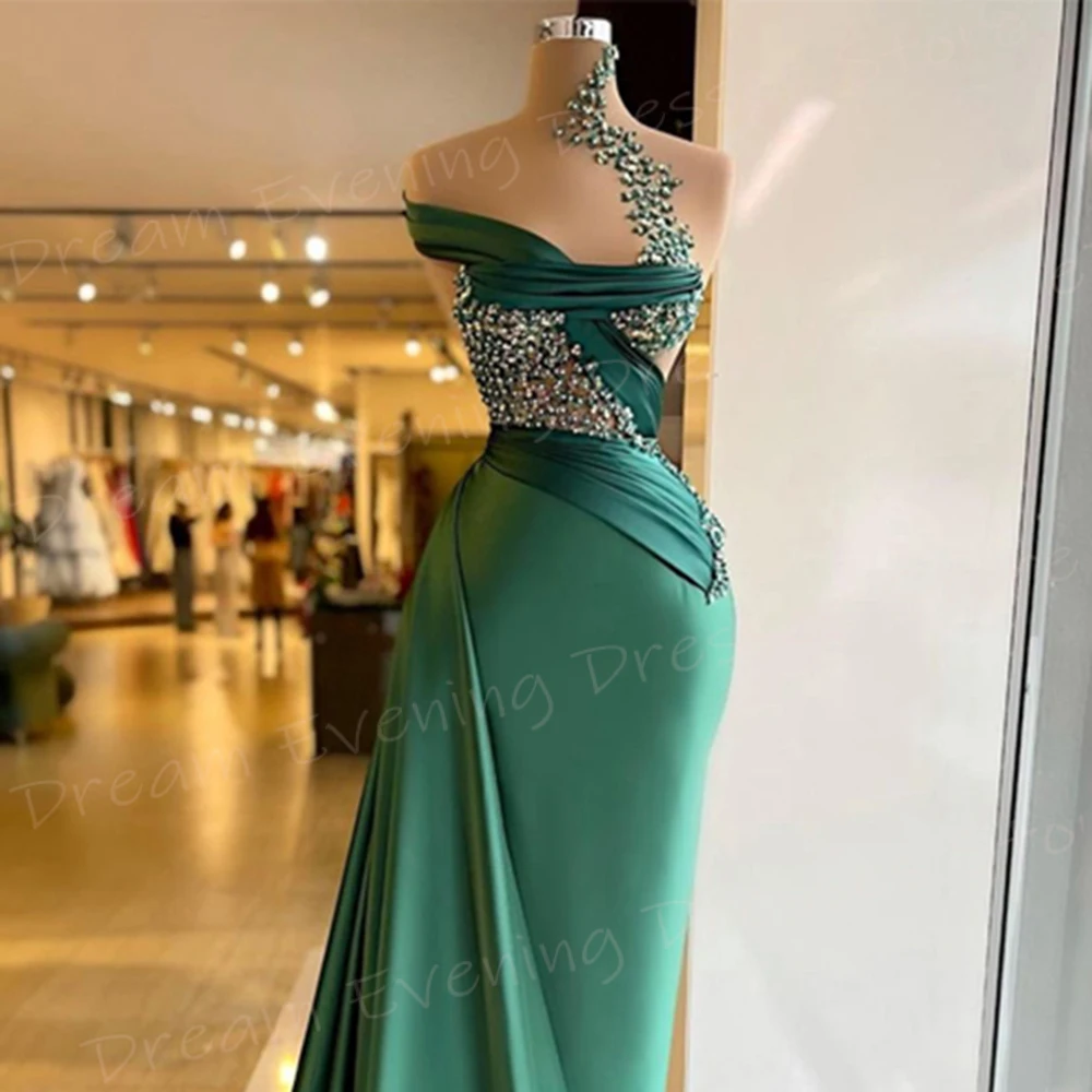 Vestidos de noite frisados sem mangas para mulheres, gracioso clássico Green Mermaid Modest Dresses, modernos vestidos de baile, ocasião formal, Abiye Elbise