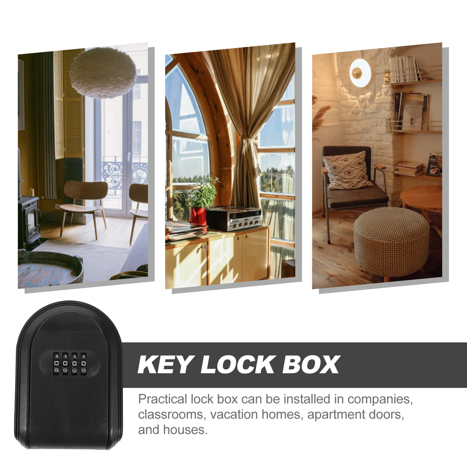 Key Box Password Lock Door Wall Mounted Safe (Black) 1pc Lockbox for outside Spare Hider Holder Combination Outdoor