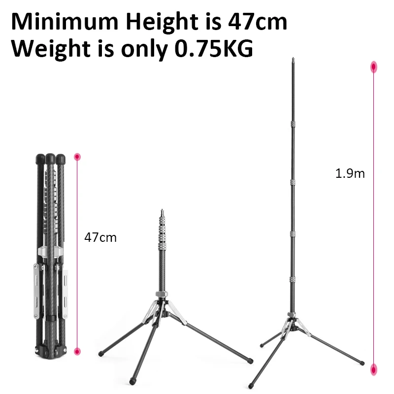 MAXIAOLU MF-01 1.9M Carbon Fiber Photography Light Stand 1/4 Screw Adjustable Tripod Portable Lamp Holder for Flash Softbox